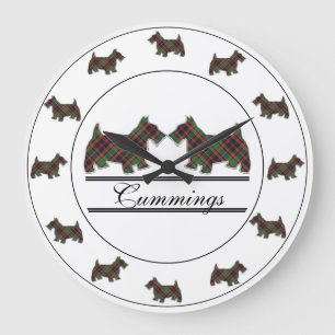 Grande Horloge Ronde Chiens écossais du clan de chasse Cumming Tartan S