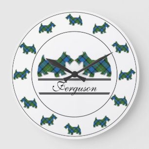 Grande Horloge Ronde Chiens écossais du clan écossais Fergusson Tartan 