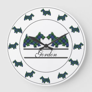 Grande Horloge Ronde Chiens écossais du clan écossais Gordon Tartan P