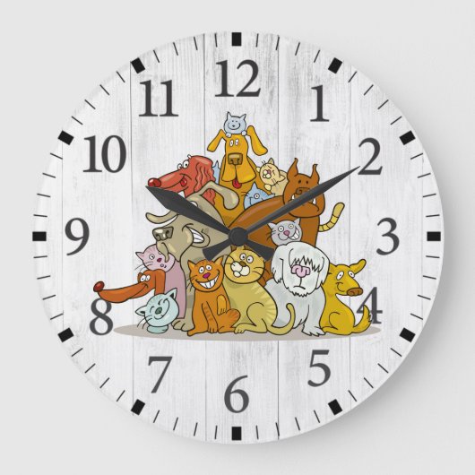 Grande Horloge Ronde Chiens et chats mignons (Recto)
