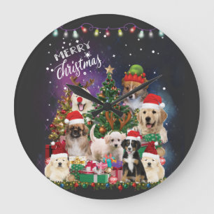 Grande Horloge Ronde Chiens Joyeux Noël Lumière