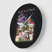 Grande Horloge Ronde Chiens Joyeux Noël Lumière (Angle)