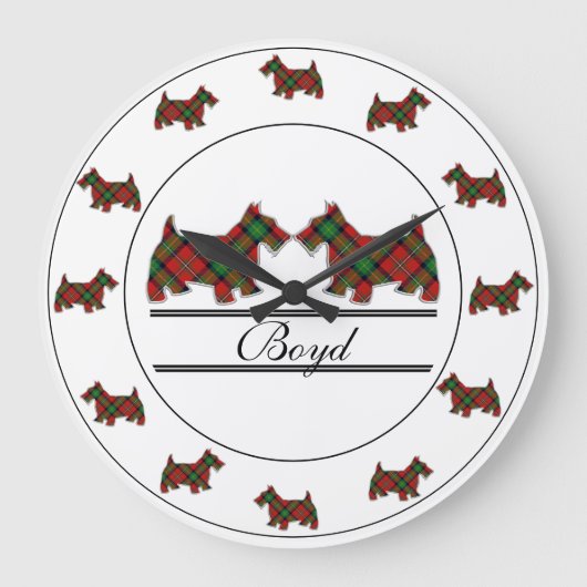 Grande Horloge Ronde Chiens Scottish Clan Boyd Tartan Plaid Scottie (Recto)