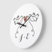 Grande Horloge Ronde Chiffre Acrylique Mariage pour colombes blanches p (Angle)