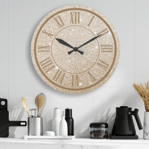 Grande Horloge Ronde Chiffre Romain Pailleté Or Girly Sparkle