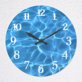 Grande Horloge Ronde Chiffres Blanches Piscine Bleue