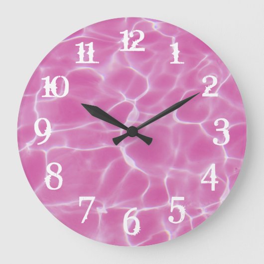 Grande Horloge Ronde Chiffres Blanches Piscine Rose (Recto)