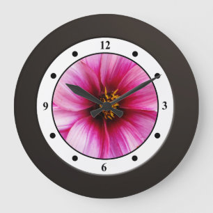 Grande Horloge Ronde Chiffres modernes de fleur rose florale colorée d