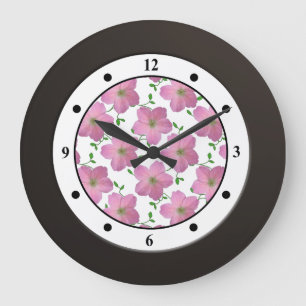 Grande Horloge Ronde Chiffres modernes de fleur rose florale de jardin