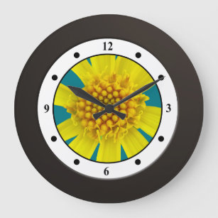Grande Horloge Ronde Chiffres modernes de fleur sauvage jaune floral