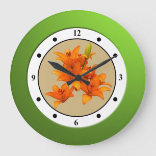 Grande Horloge Ronde Chiffres modernes floraux oranges du jardin