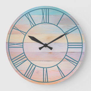 Grande Horloge Ronde Chiffres romains arc-en-ciel pastel sarcelle