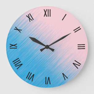 Grande Horloge Ronde Chiffres romains bleus sur fond rose