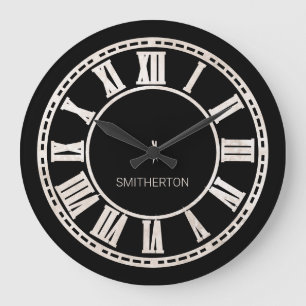Grande Horloge Ronde Chiffres romains noir et blanc élégants Nom