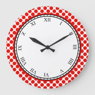 Grande Horloge Ronde Chiffres romains Polka Dot colorés rouge sur n'im