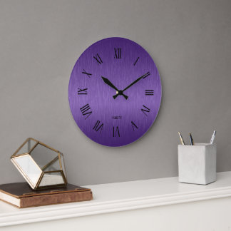 Grande Horloge Ronde Chiffres romains violets métalliques personnalisés