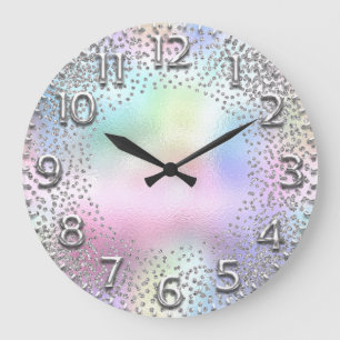 Grande Horloge Ronde Chiffres roses Holographe Parties scintillant Unic