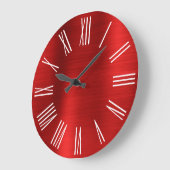 Grande Horloge Ronde Chiffres rouges blancs romains (Angle)