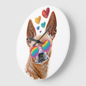 Grande Horloge Ronde Chihuahua Chien avec Coeurs Saint Valentin (Angle)