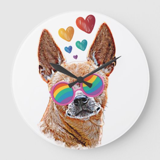 Grande Horloge Ronde Chihuahua Chien avec Coeurs Saint Valentin (Recto)