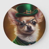 Grande Horloge Ronde Chihuahua Chien en robe de la Saint Patrick (Recto)