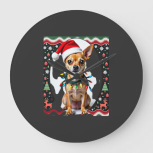 Grande Horloge Ronde Chihuahua Noël Santa Pull Ugly Chien Amant X