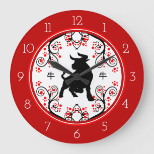 Grande Horloge Ronde Chinese New Year Ox with Red Blossoms