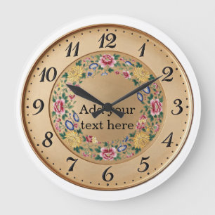 Grande Horloge Ronde Chinoiserie Doré Style Exportation Personnaliser
