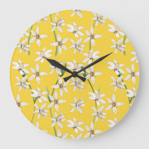 Grande Horloge Ronde Chinoiserie motif de fleurs de citron d'été