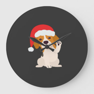 Grande Horloge Ronde Chiot Beagle avec le chapeau du Père Noël pour les