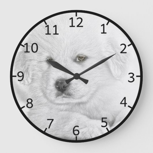 Grande Horloge Ronde Chiot blanc mignon (Recto)
