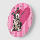 Grande Horloge Ronde Chiot de Boston Terrier (Angle)