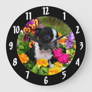 Grande Horloge Ronde Chiot de Boston Terrier
