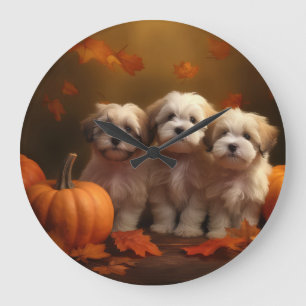 Grande Horloge Ronde Chiot Havanais Délice d'Automne Citrouille