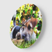 Grande Horloge Ronde Chiot Terrier Brown et blanc au sol (Angle)