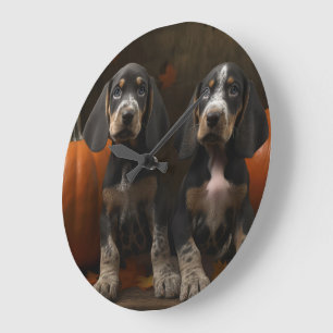 Grande Horloge Ronde Chiots Bluetick Coonhound Délice d'Automne Citroui