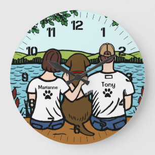 Grande Horloge Ronde Chocolat Labrador et maman et papa