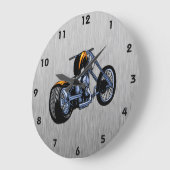 Grande Horloge Ronde Chopper à look métal brossé (Angle)