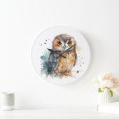 Grande Horloge Ronde Chouette aquarelle adorable (Maison)