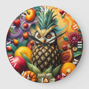 Grande Horloge Ronde Chouette d'ananas serène mignonne Imaginaire