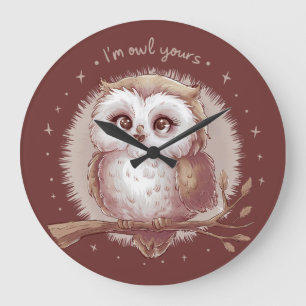 Grande Horloge Ronde Chouette Illustration Cute Whimsical Cottagecore