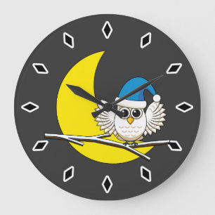 Grande Horloge Ronde Chouette neigeuse dans une nouvelle nuit d'hiver s