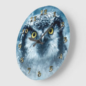 Grande Horloge Ronde Chouette neigeuse grands yeux (Angle)