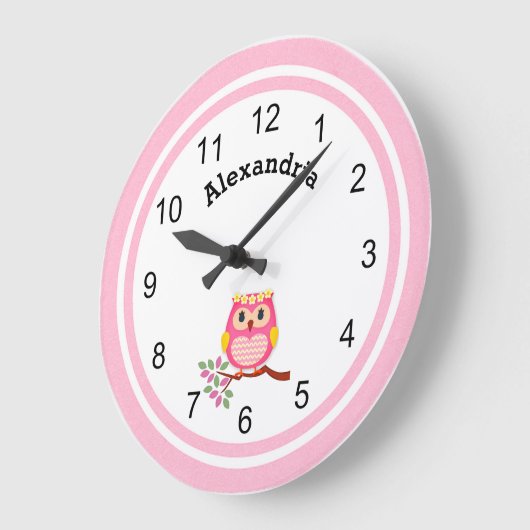 Grande Horloge Ronde Chouette rose (Angle)