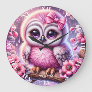 Grande Horloge Ronde Chouette rose mignonne Imaginaire Sakura