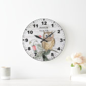 Grande Horloge Ronde Chouette rustique sur fraise Plante Grange Bois (Maison)