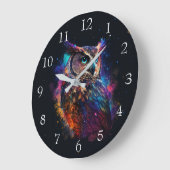 Grande Horloge Ronde Chouette spatiale colorée (Angle)