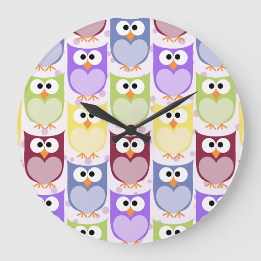 Grande Horloge Ronde Chouettes mignonnes, Chouette Motif, Chouettes pou (Recto)