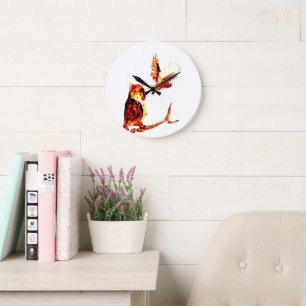 Grande Horloge Ronde Chouettes tawny