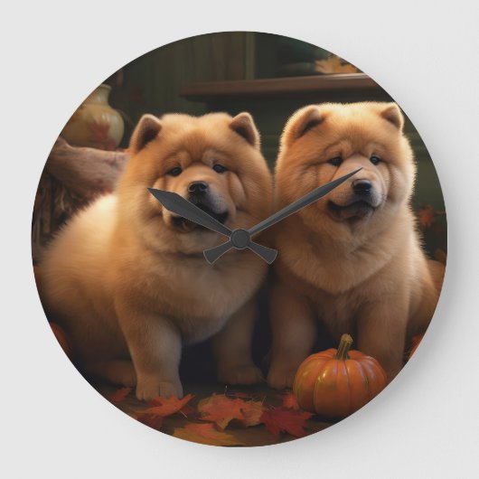 Grande Horloge Ronde Chow Chow Chiot Automne Citrouille de plaisir (Recto)